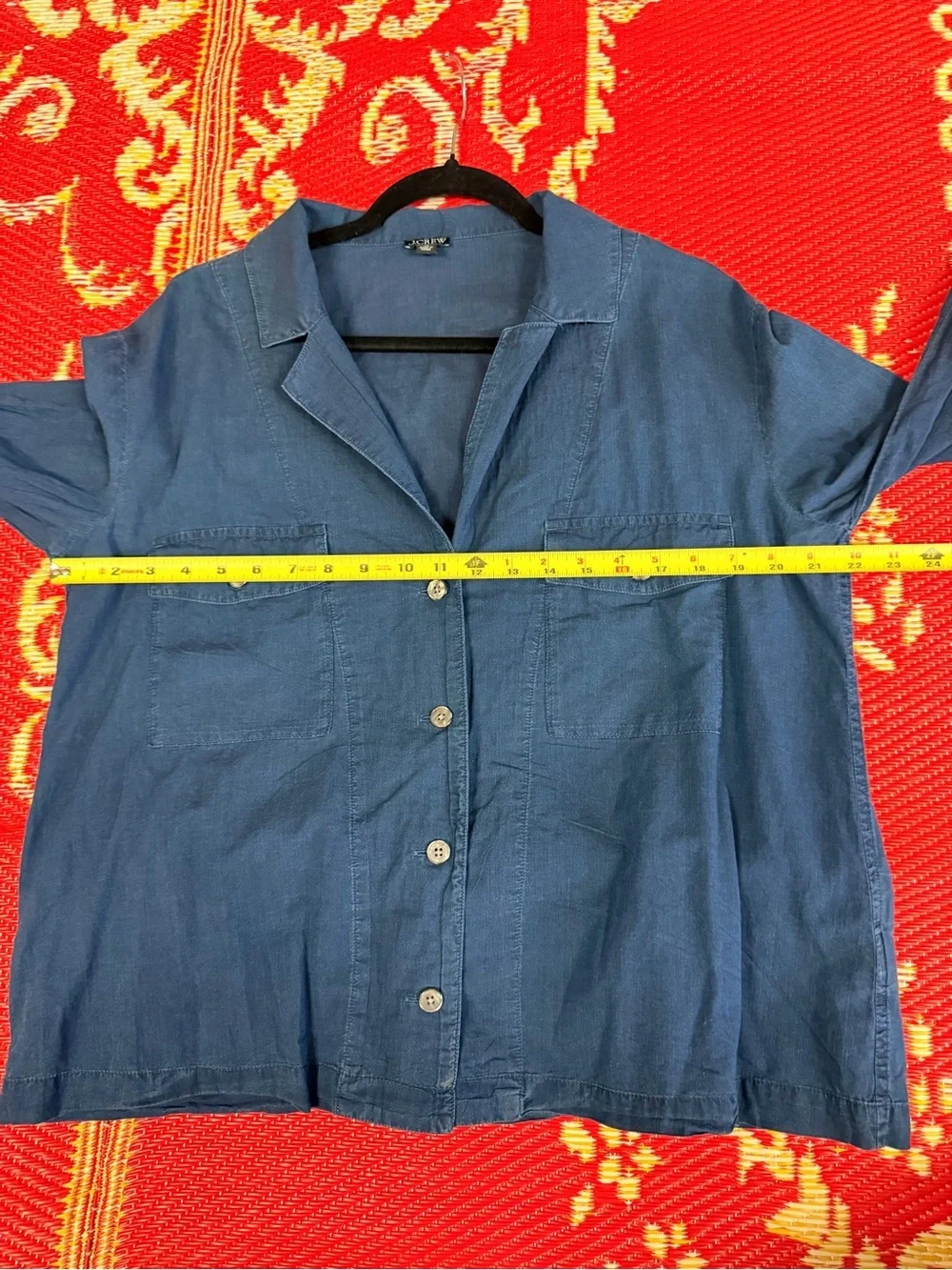 J.‎ Crew Navy Button-Front Camp Shirt Sz 12 100% Cotton Casual Minimalist